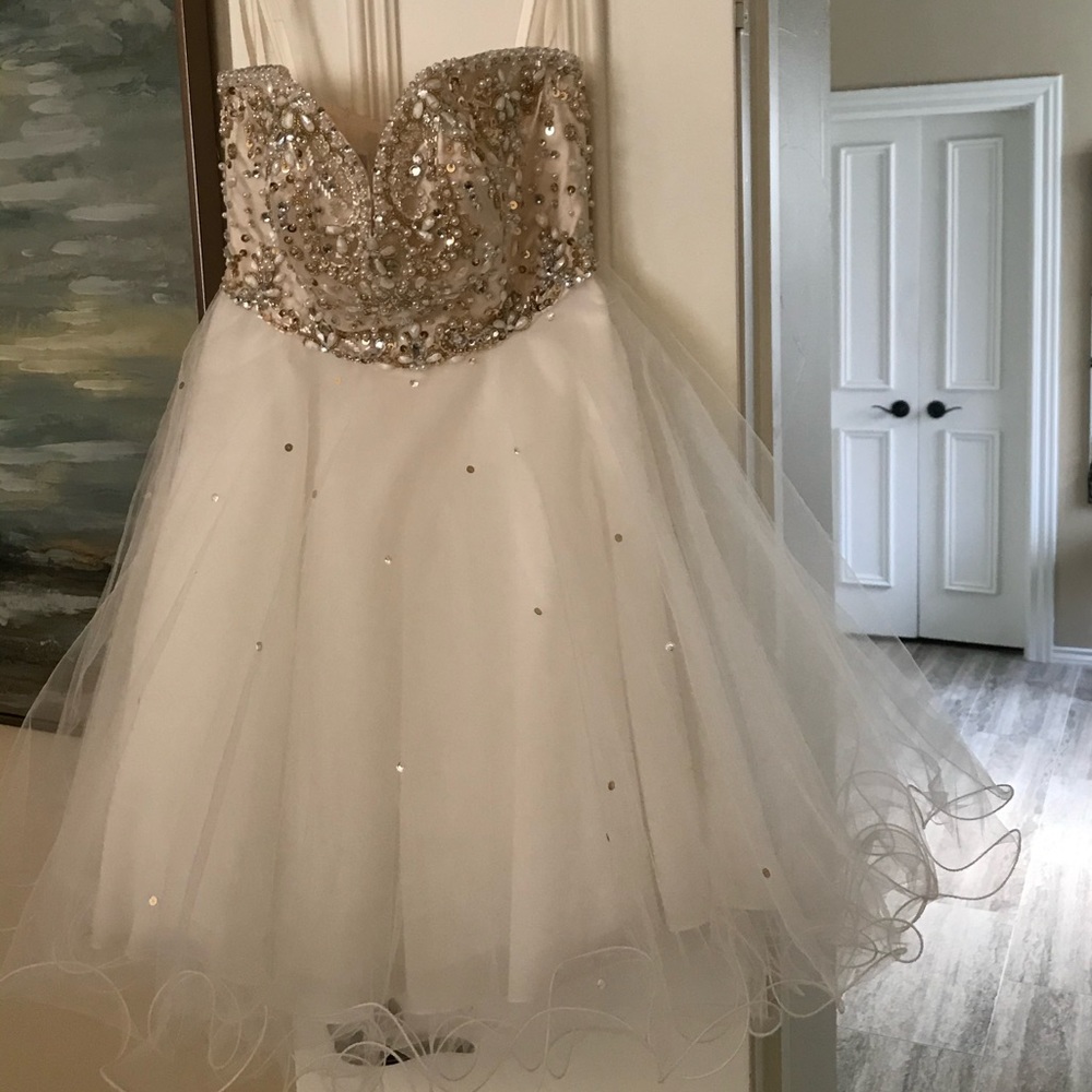 Embellished short strapless formal/cocktail dress